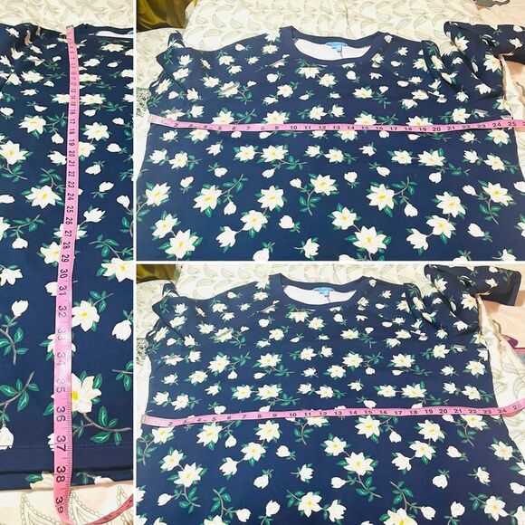 Draper James Magnolia Sweatshirt Dress Floral Midi Cotton Blue White Plus 1X - Picture 11 of 11